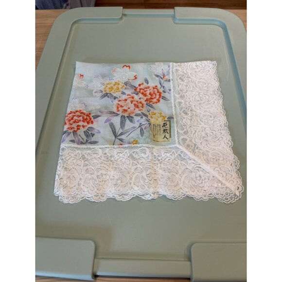 Vintage Japanese Kimono Scarf Kerchief Floral Lace Blue Hydrangea Gift Beautiful - Picture 8 of 12